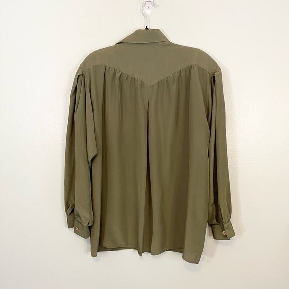 VINTAGE Regina Porter Shirt Womens 4 Green Collared Long Sleeve Concealed Button - Picture 2 of 9